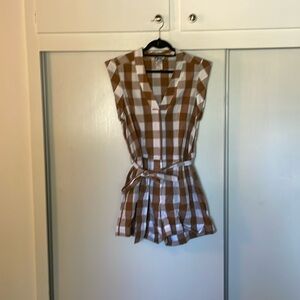Anthropologie brown gingham romper